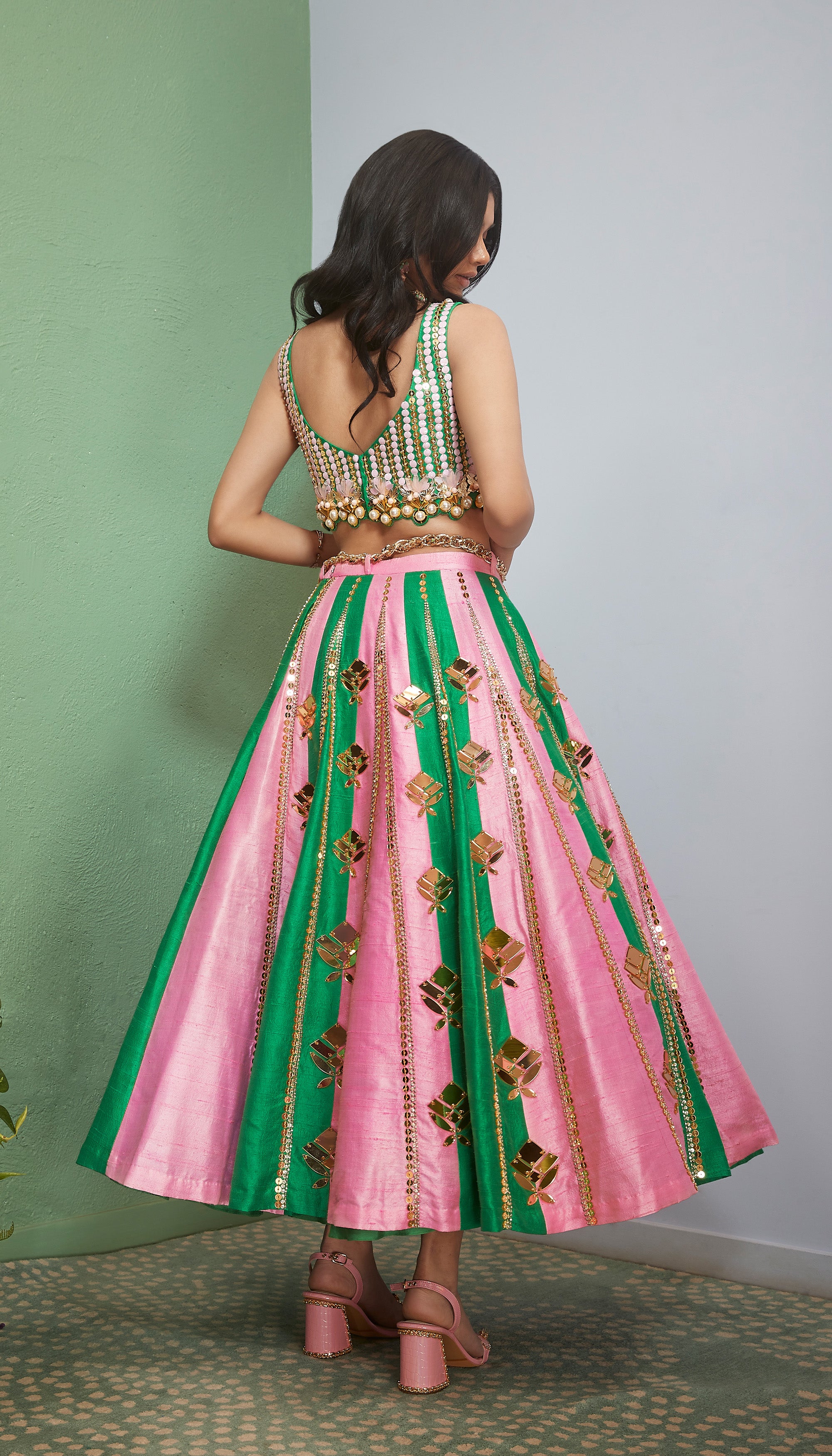 Velvet Lehenga with Gold Embellishment and Bustier – Tanisha Vaidya